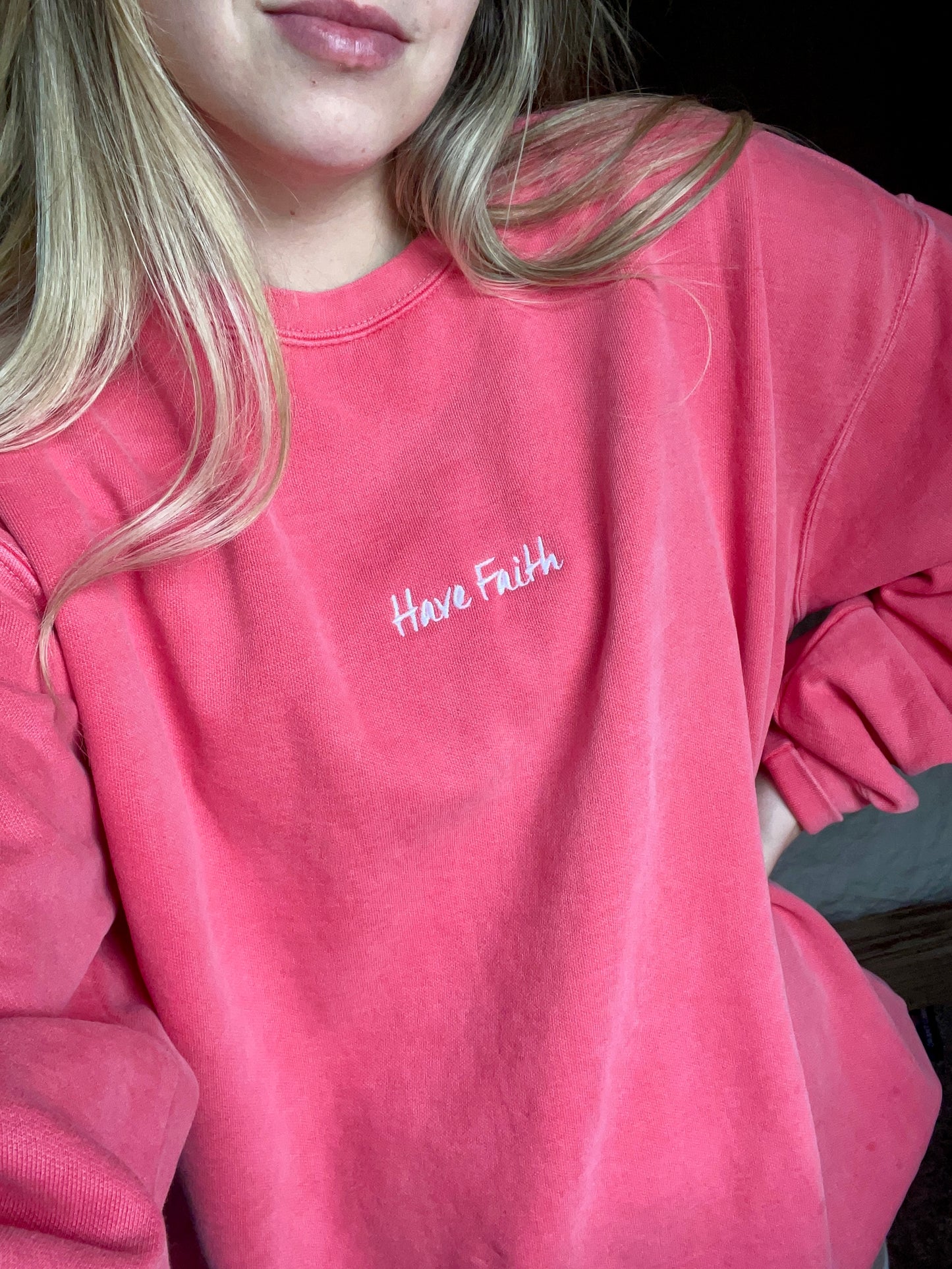 Have Faith watermelon crewneck