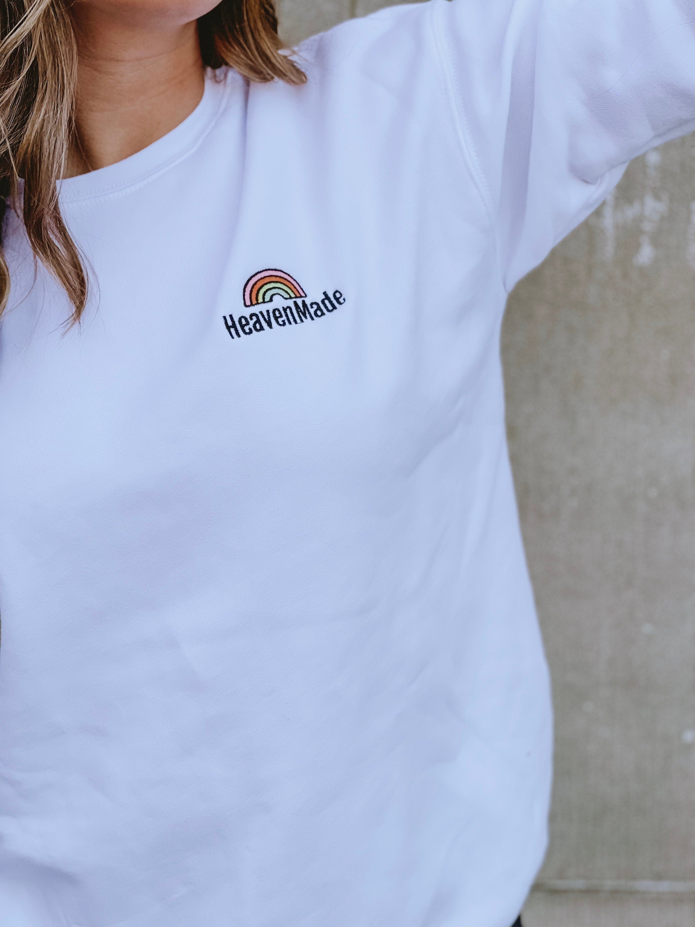 HeavenMade embroidered white crewneck- Christian, Baptism, Birthday gift for him or her