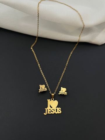 I Love Jesus Necklace and Earrings, Stainless Steel, Christian Jewelry