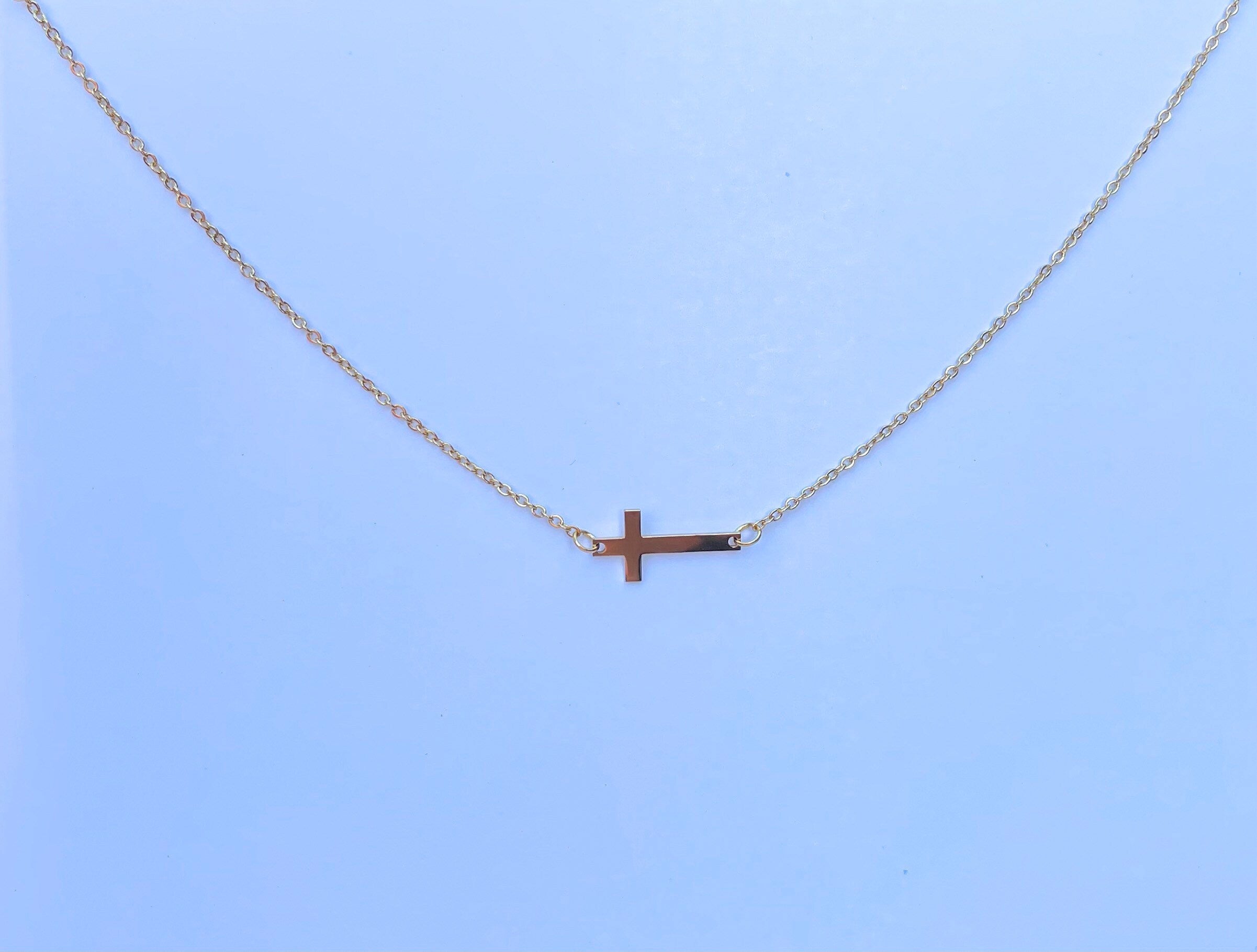 Silver/Gold Plated Sideways Cross Necklace, Christian Jewelry