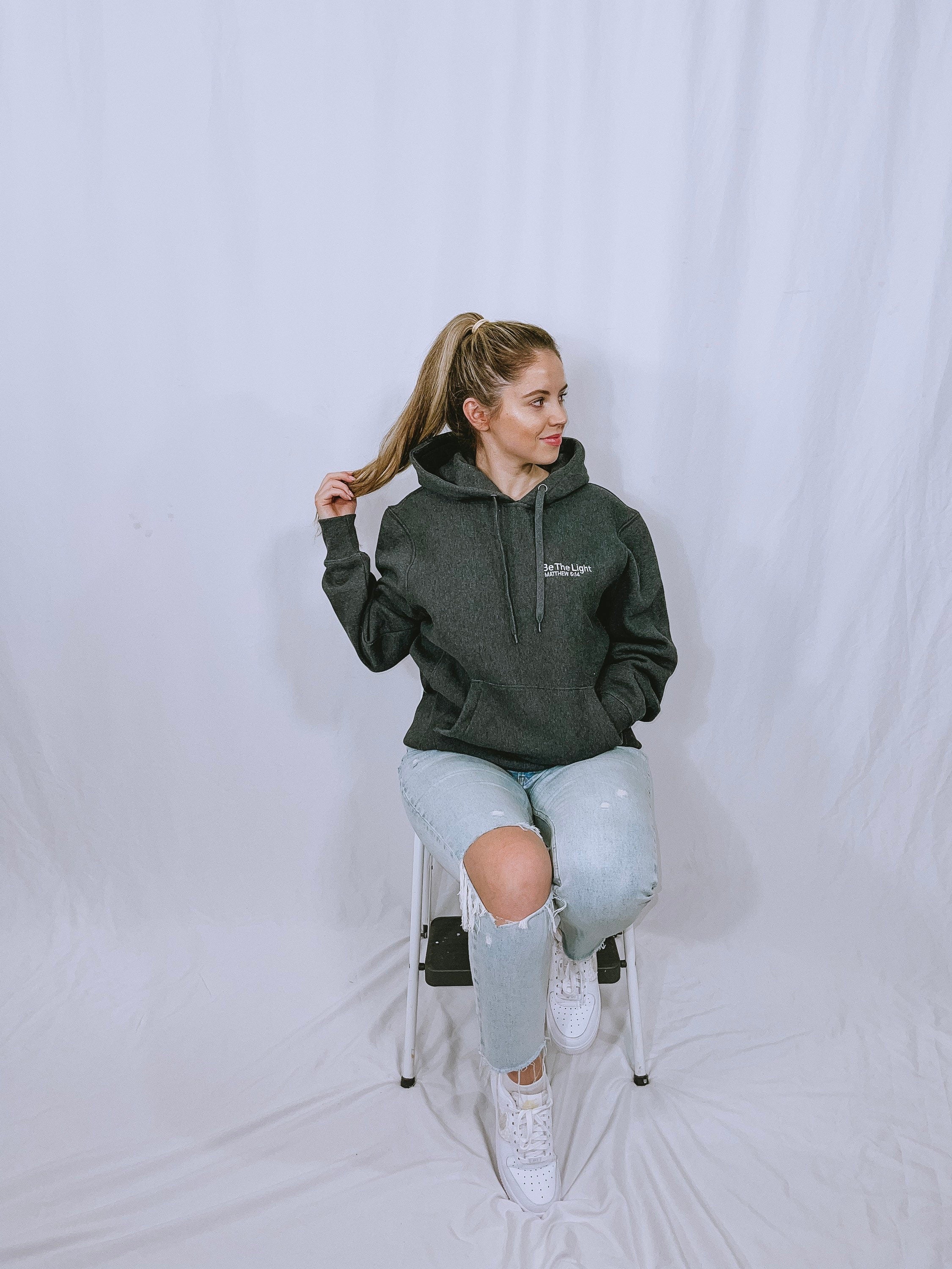 Embroidered 'Be The Light' Hoodie, Christian Apparel