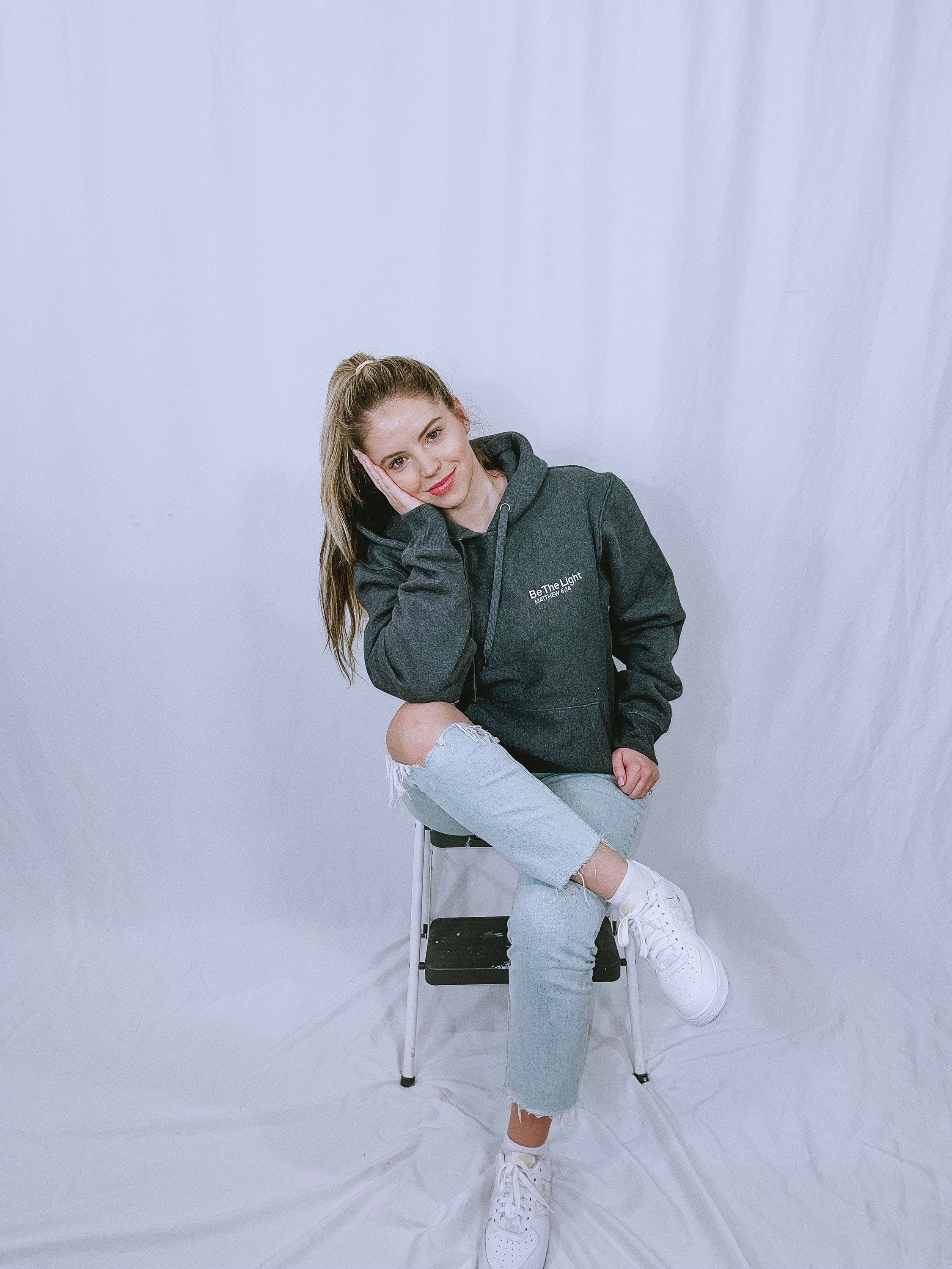 Embroidered 'Be The Light' Hoodie, Christian Apparel