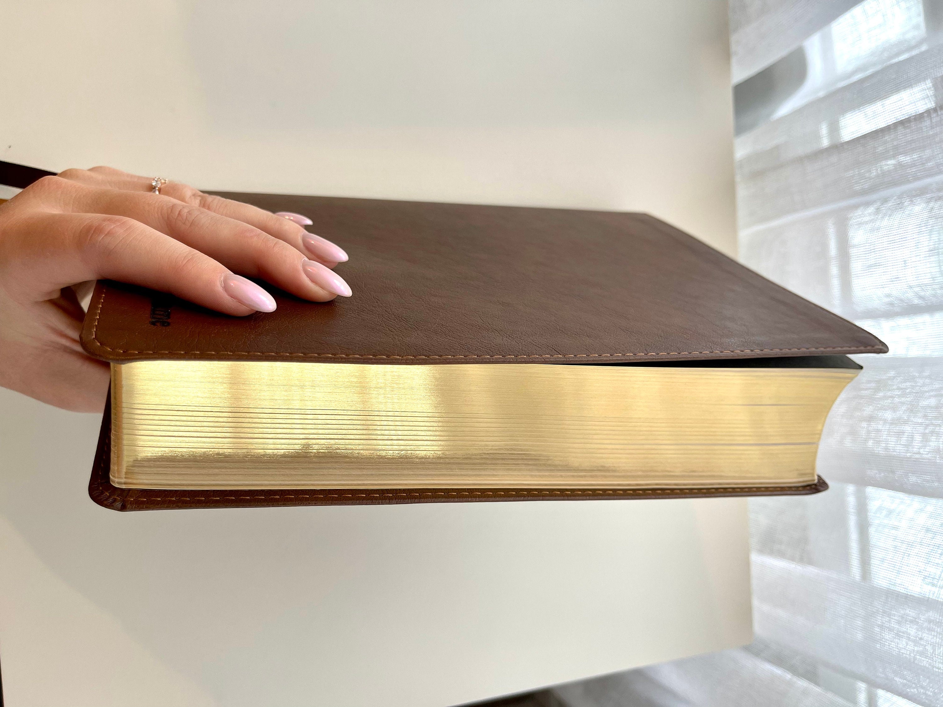 Personalized NKJV Brown Leathersoft Bible, Wide Margin, Engraved Gift