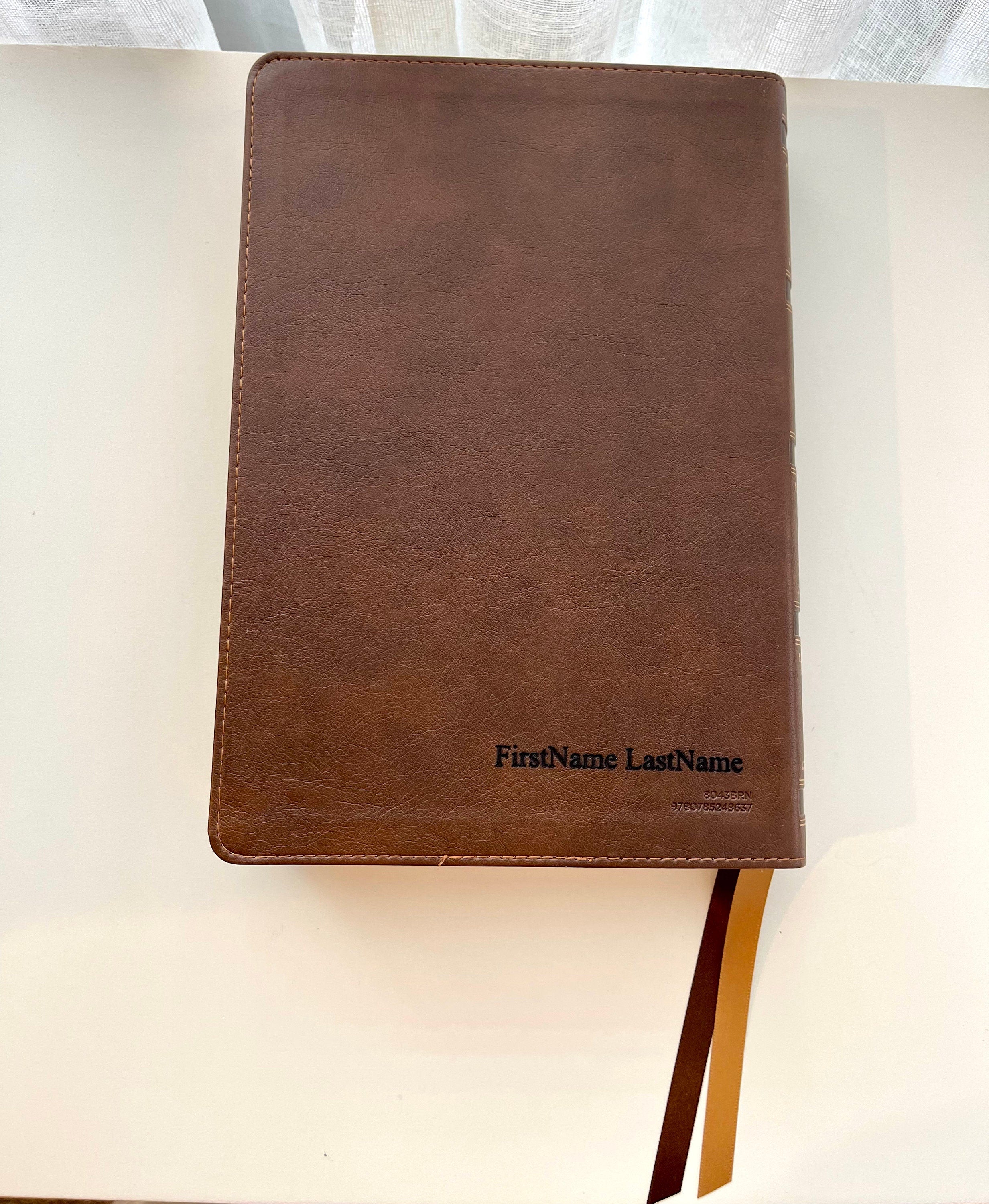 Personalized NKJV Brown Leathersoft Bible, Wide Margin, Engraved Gift