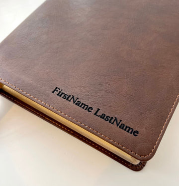 Personalized NKJV Brown Leathersoft Bible, Wide Margin, Engraved Gift