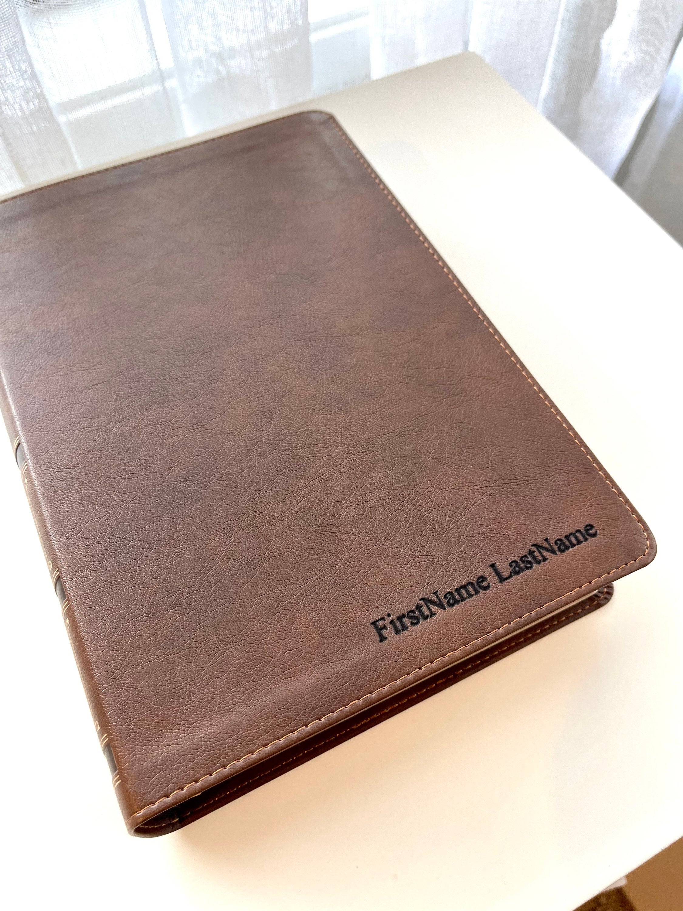 Personalized NKJV Brown Leathersoft Bible, Wide Margin, Engraved Gift