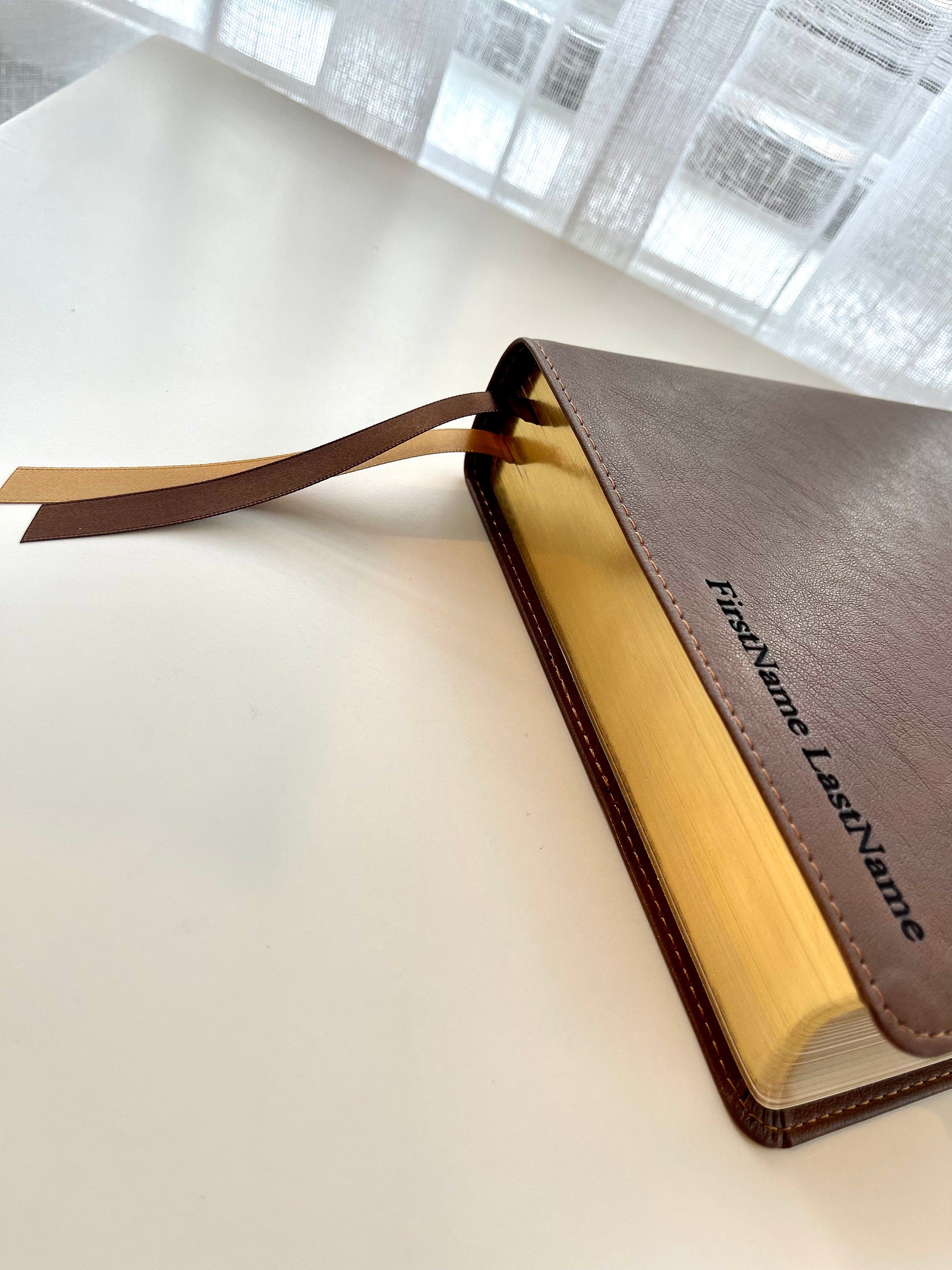 Personalized NKJV Brown Leathersoft Bible, Wide Margin, Engraved Gift