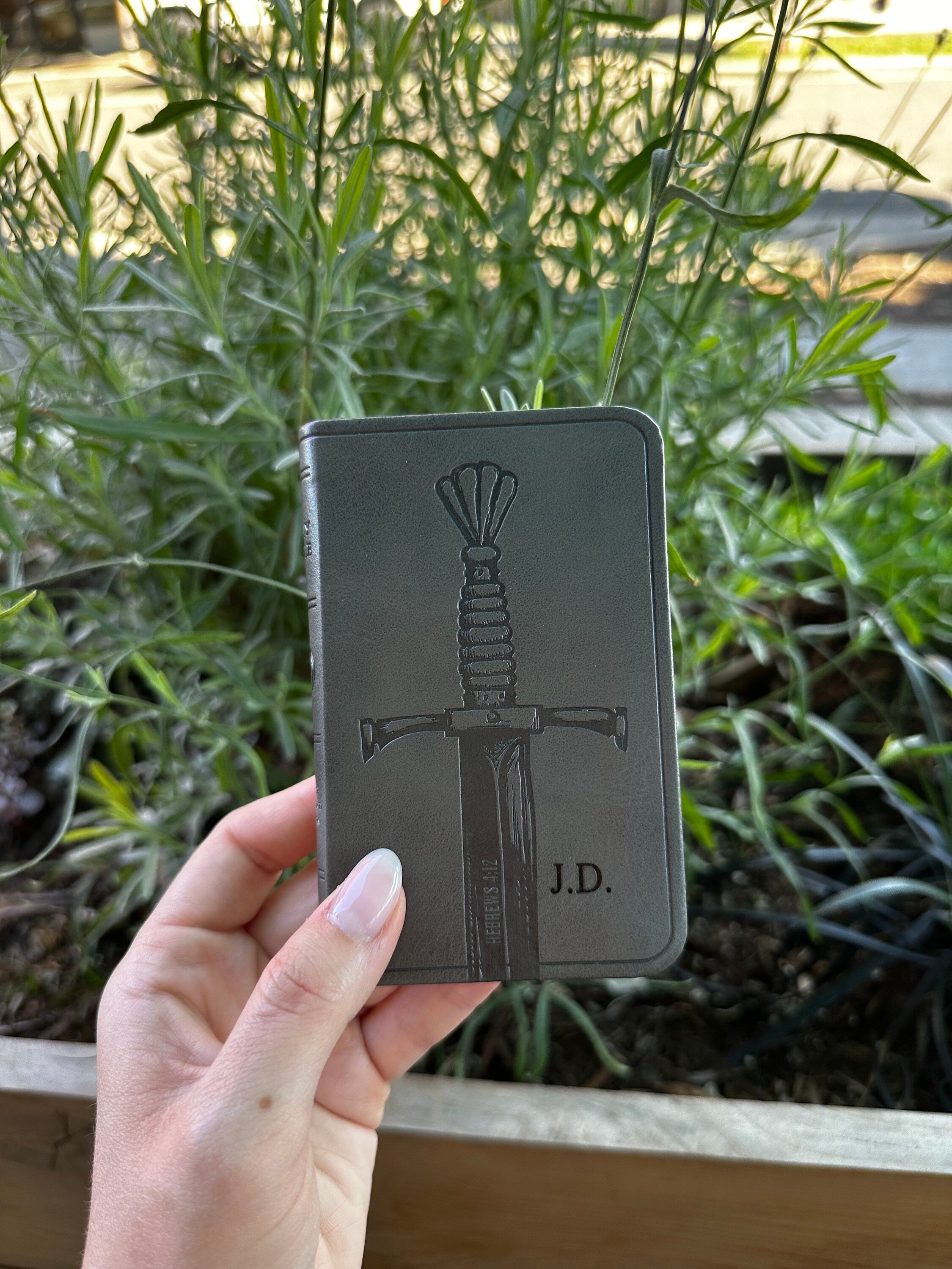 Engraved Silver Pocket Bible, Sword Design - ESV New Testament