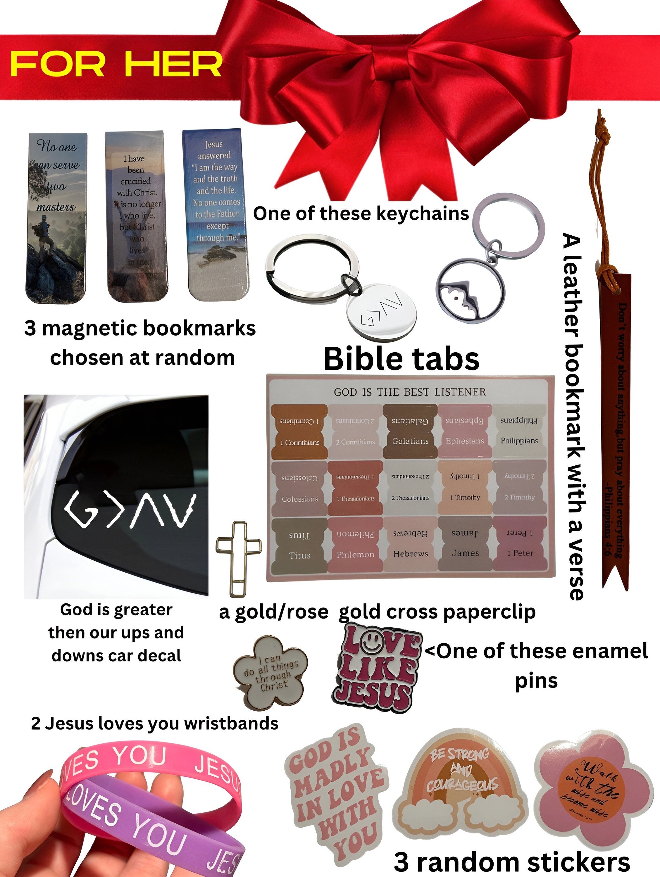 Faith Gift Bundle, Christian Bookmarks, Stickers, Keychain
