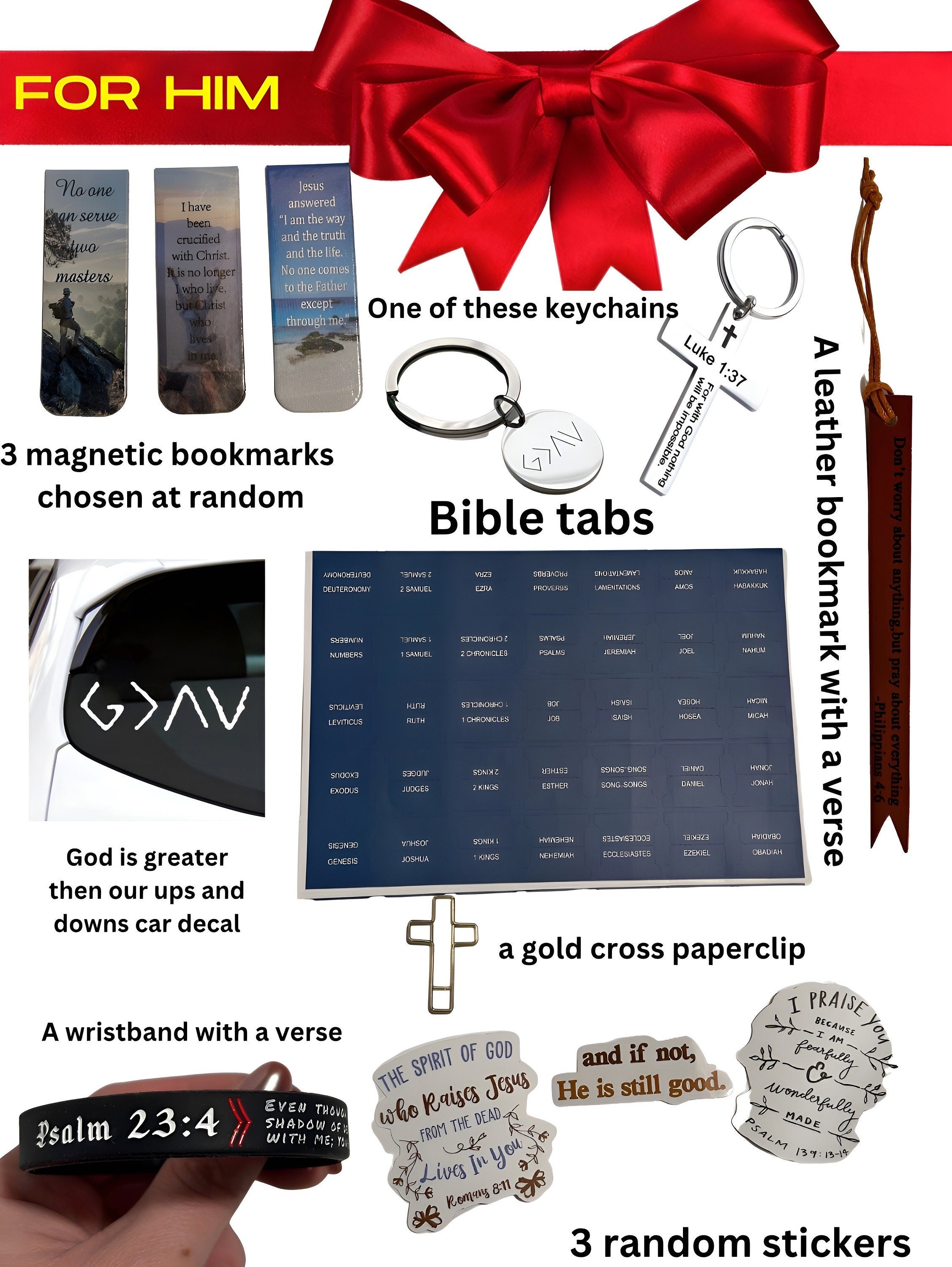Faith Gift Bundle, Christian Bookmarks, Stickers, Keychain