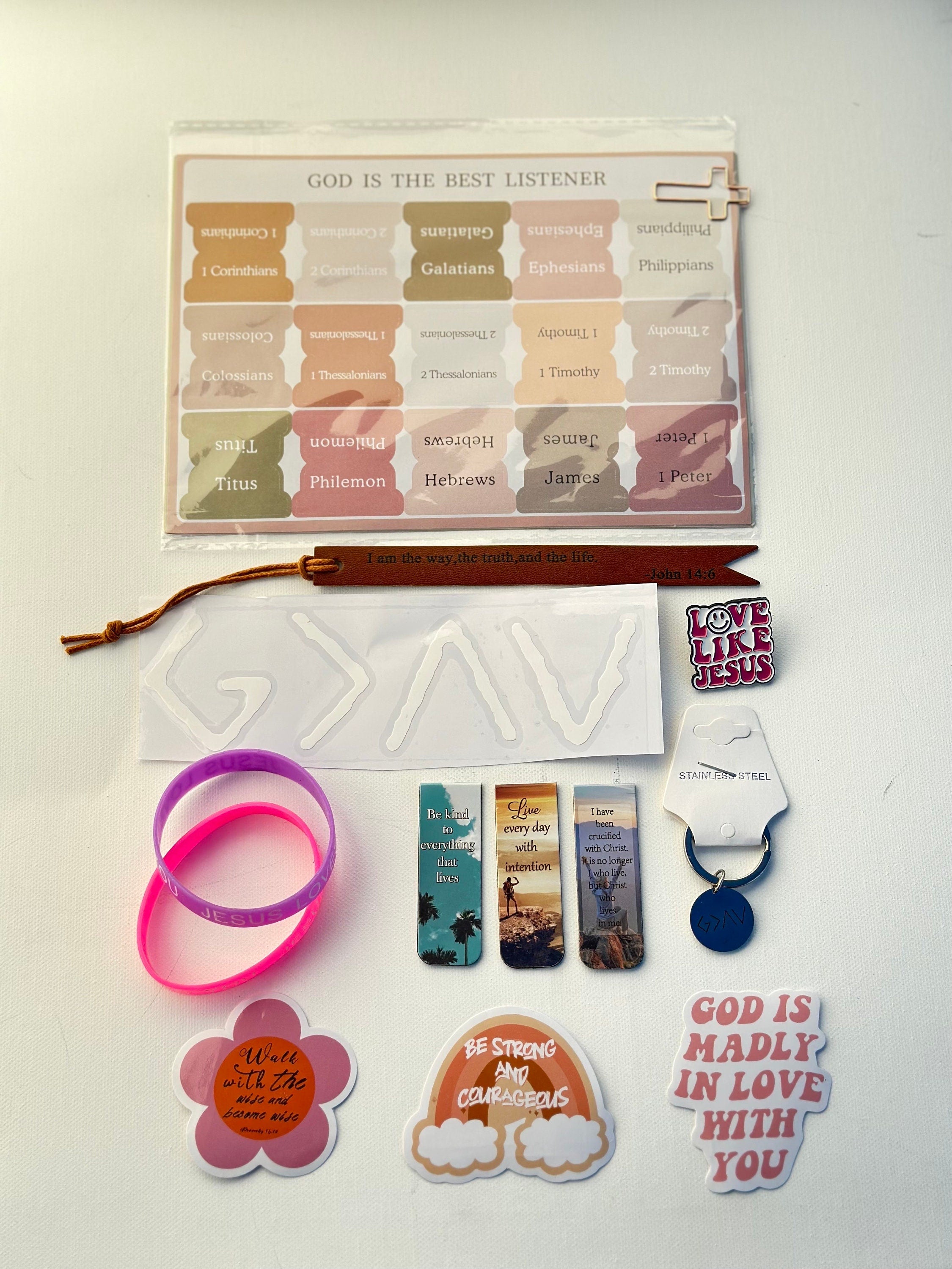 Faith Gift Bundle, Christian Bookmarks, Stickers, Keychain