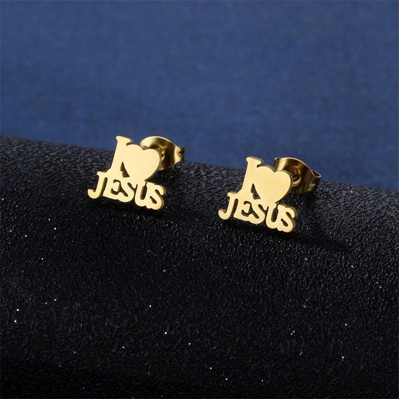 I Love Jesus Necklace and Earrings, Stainless Steel, Christian Jewelry