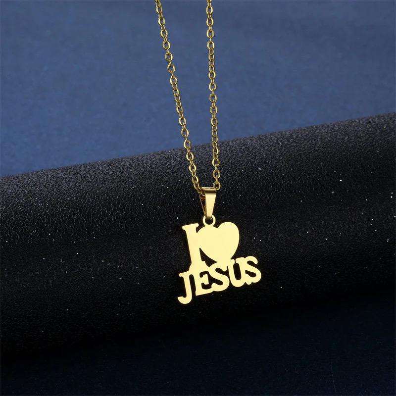 I Love Jesus Necklace and Earrings, Stainless Steel, Christian Jewelry